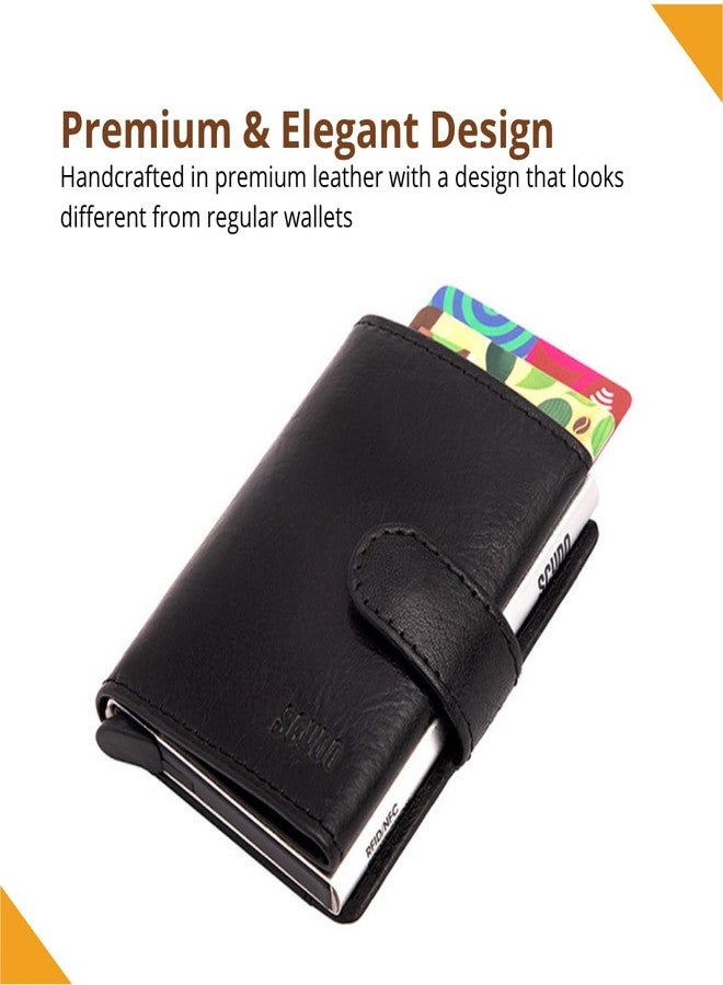 Scudo Genuine Leather RFID Protected Slim Card Holder Wallet for Men & Women (Tuscany) (Black) - Image 3